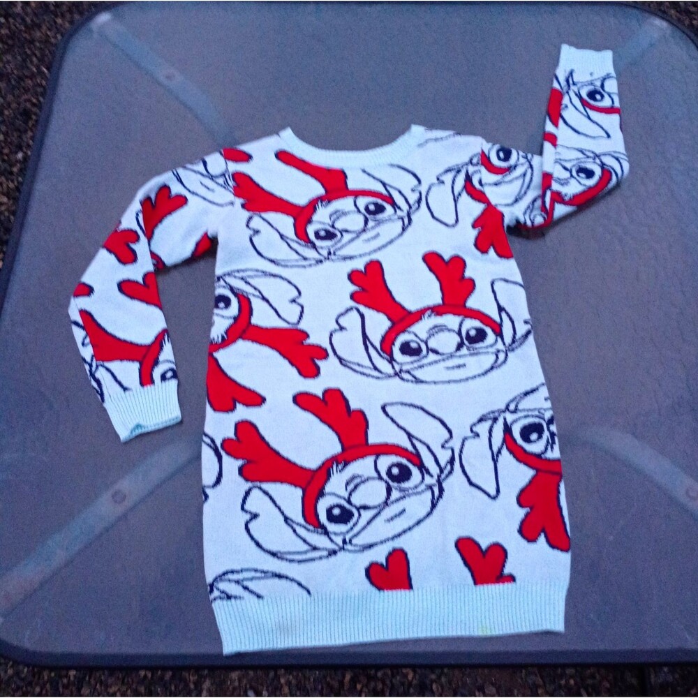 Disney Stitch Holiday Knit Pullover Sweater Girls One Size Cotton Stretch